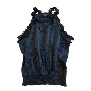 NWT Bebe Vintage Y2K Black Silk Ruffle Halter Sleeveless Top M